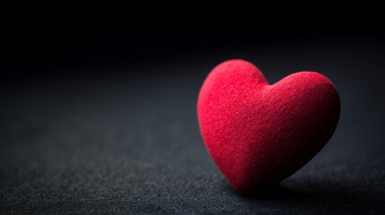 Fototapeta premium Red heart shape on black background, soft ambient lighting, f/2.8, minimalistic and emotional composition.