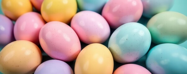 Vibrant pastel Easter eggs, speckled & solid colors, close-up , spring colors, vibrant, speckled
