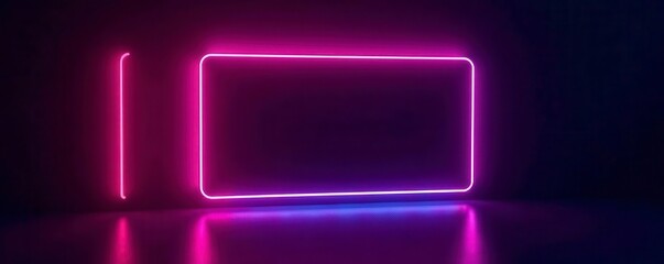 Vibrant neon sign banner glows brightly against black , glow, signboard