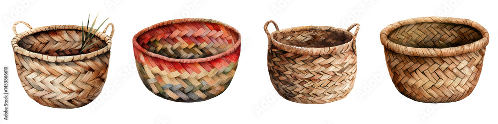 Poster assortment of handmade wicker baskets with various patterns and colors