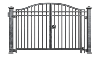 Iron gate on transparent background ornamental metal entrance way png cutout
