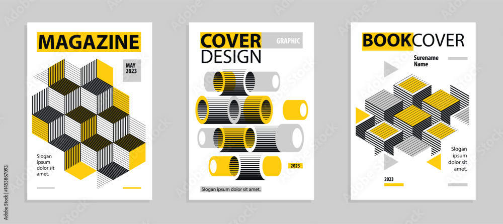 Poster 3d isometric cubic design vector geometric abstract backgrounds set, covers and posters with cubes, 