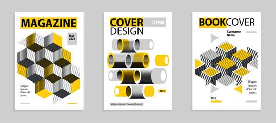 3D isometric cubic design vector geometric abstract backgrounds set, covers and posters with cubes, construction buildings and blocks look like shapes.