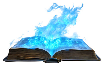 Open book with magical blue smoke emanating on transparent background © siyam