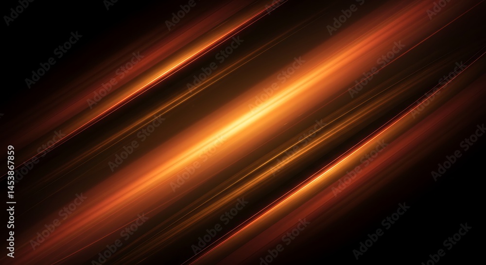 Poster dynamic orange light streaks overlapping on a deep black background