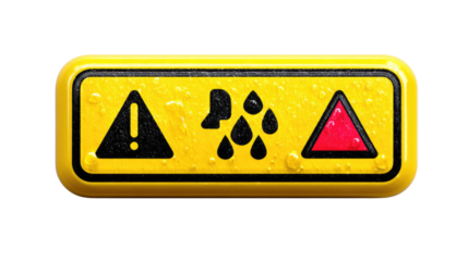 Warning Sign Icon: A detailed shot of a yellow and black warning sign, highlighting potential dangers with distinctive, sharp icon on surface.