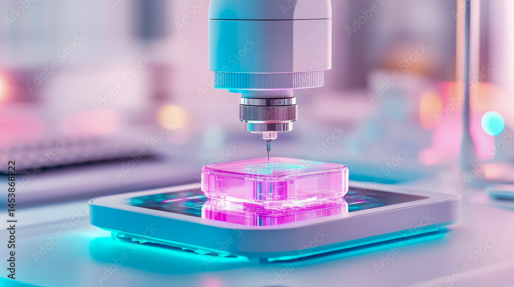 Poster cutting-edge technological precision: close-up of a nano-scale 3d printing process