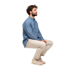 Man Sitting in Profile View, Casual Attire, Stylish Portrait , isolated on white background PNG