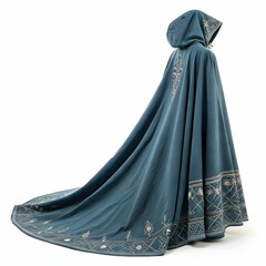 Naklejka premium A dark intricately designed cloak featuring elegant floral embellishments and a hood exuding an air of mystery and sophistication isolated on white background