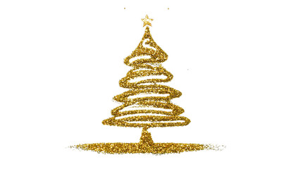 Obraz premium Golden Christmas tree made by using stippling technique isolated on transparent background