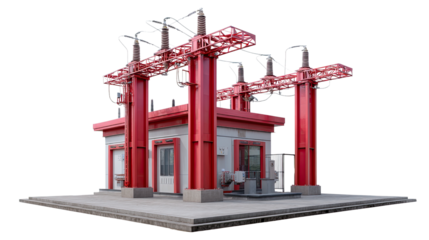 Power Substation: A modern power substation, with its network of transformers, cables, and insulators, signifies a crucial element of the urban infrastructure.
