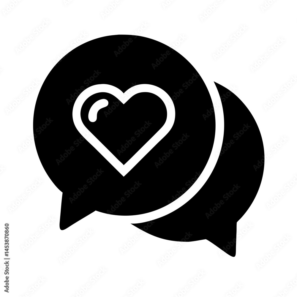 Poster chat bubble with heart silhouette on transparent background for web and graphic design