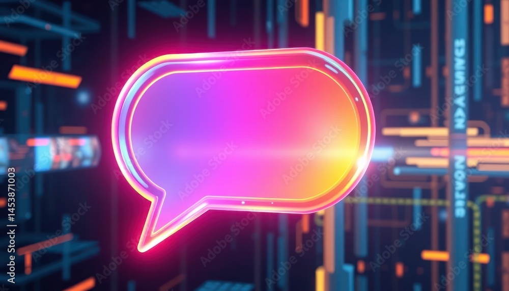 Poster neon speech bubble in abstract digital network background