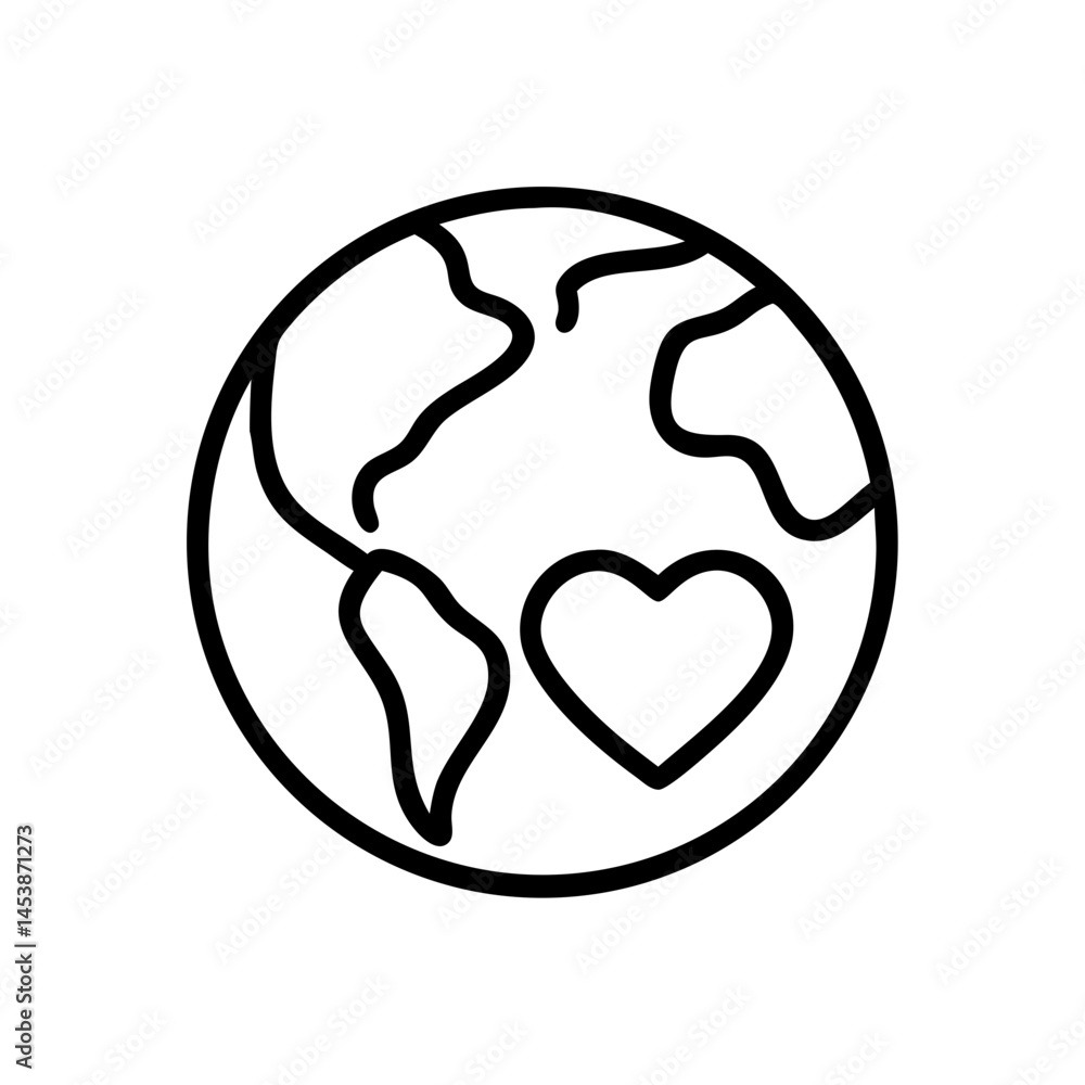 Poster earth with heart on transparent background for web and graphic design