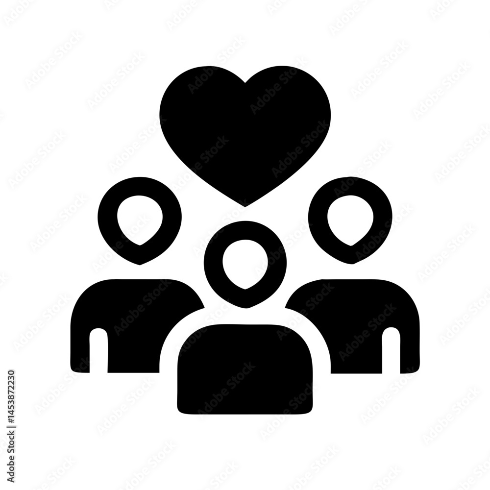 Poster group with heart silhouette on transparent background for web and graphic design