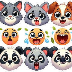 Fototapeta premium Charming Collection of Adorable Pet Characters – Sweet Puppy, Bunny, and Cats in Kawaii Style for Use in Stationery, Toys, and Kid-Friendly Projects.