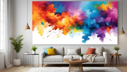 Vibrant Abstract Art in Modern Living Room with Cozy Furniture