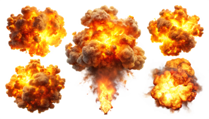 set of fiery explosion busting isolated on white background