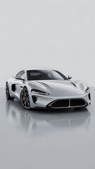 Sleek silver sports car futuristic design clean studio shot sharp details elegant lines powerful