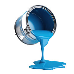Vibrant Blue Paint Pouring from a Metal Can - Industrial Color , isolated on white background PNG