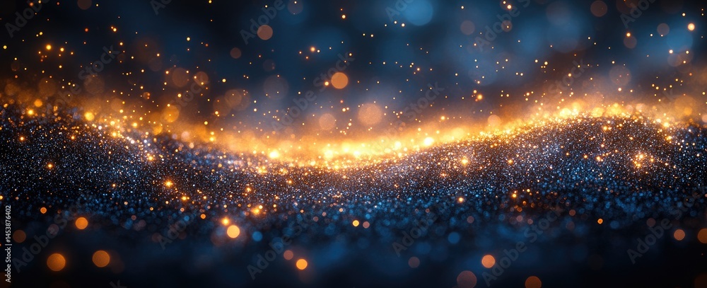 Poster dynamic glowing particles creating a cosmic landscape.