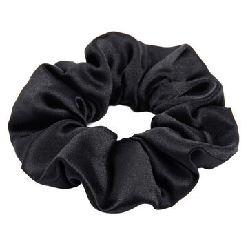 Black Satin Scrunchie: Soft, Luxurious Hair Accessory isolated on transparent background