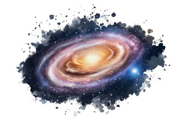 Spiral galaxy watercolor illustration with stars space nebula on transparent background © SJB studio