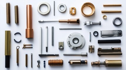 Obraz premium Plumbing components arranged neatly, 45-degree overhead view, soft studio lighting