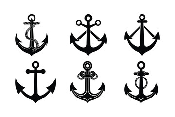 Collection of Six Nautical Anchor Illustrations Vector Graphics for Design Projects