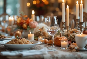 Autumnal Harvest Table: Warm Candlelight and Festive Food
