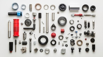 Plumbing components arranged neatly, 45-degree overhead view, soft studio lighting