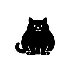 Fat Cat Logo, Chubby Cat Silhouette Logo, Simple Shape, No Shading, Vector Illustration
