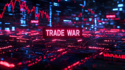 Digital concept of trade war with red financial charts