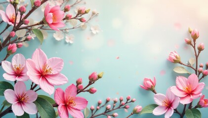 Obraz premium Subtle pastel floral tapestry, delicate blossoms & leaves, illustration, detail, romantic