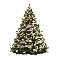 A Majestic Christmas Tree, Adorned with Gold and White Ornaments , isolated on white background PNG