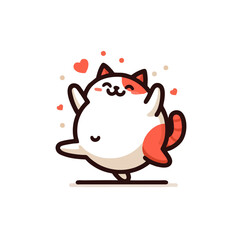 Playful Fat Cat Logo, Flat Shapes, Vector Friendly, Cartoon Illustration