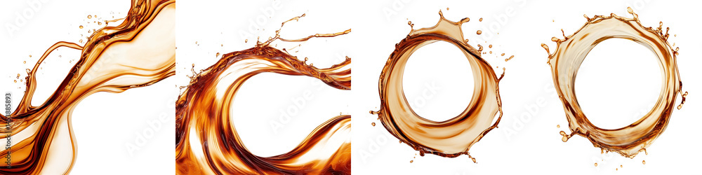 Poster swirling liquid splash forming abstract circular patterns