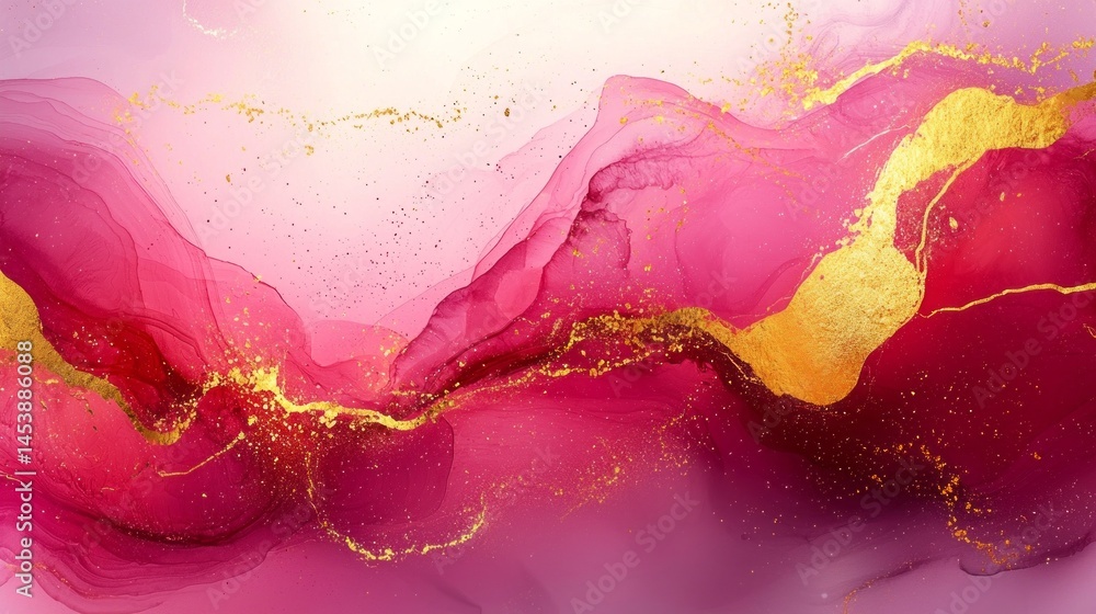 Poster this artwork showcases a blend of pink, gold, and glittery textures, creating an abstract representa