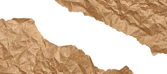 Crumpled Torn Brown Paper Frame with Realistic Wrinkled Texture Isolated on Transparent Background