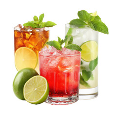 Refreshing Summer Cocktails with Fresh Fruits and Ice , isolated on white background PNG