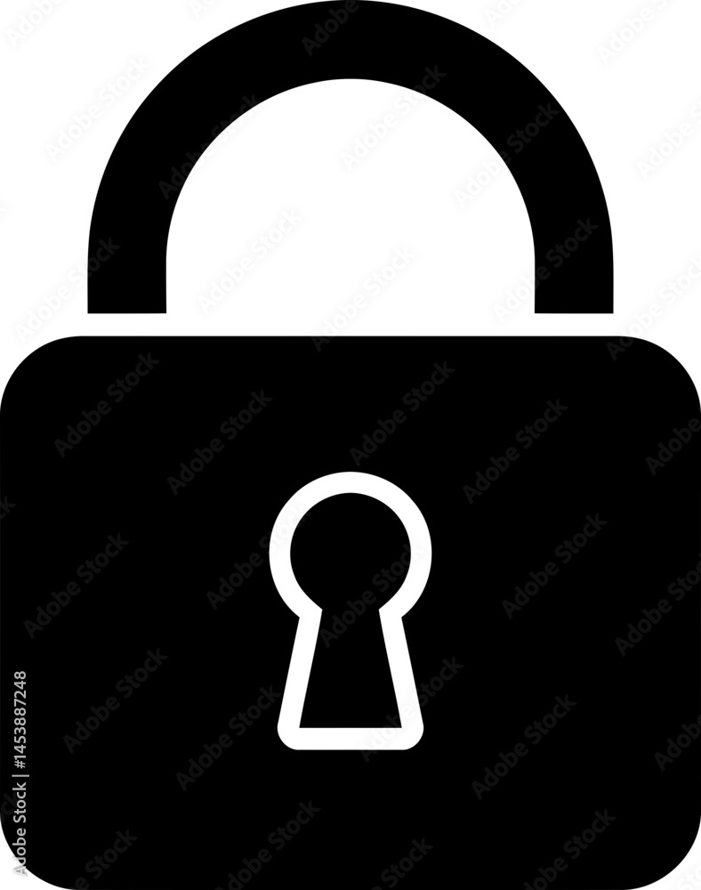 Poster simple lock icon - black and white/transparent security symbol - closed lock vector privacy and prot