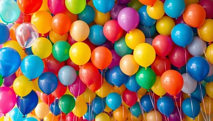 Vibrant multicolored background filled with floating balloons of various sizes and colors, art, colorful
