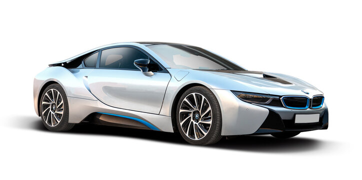 Bmw i8 hybrid sport car isolated on transparent background. PNG