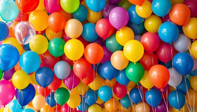 Fototapeta Vibrant multicolored background filled with floating balloons of various sizes and colors, art, colorful