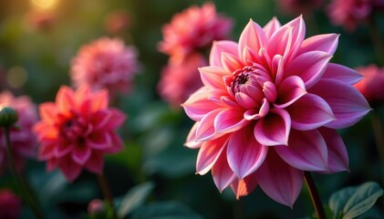 Fototapeta premium Intricate dahlia blooms, vibrant hues, lush petals , design, flower