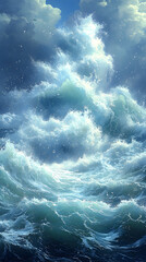 Turbulent ocean waves crash under a dramatic sky their crests capped with white foam creating a powerful and dynamic s