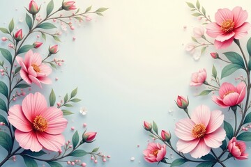 Fototapeta premium Intricate floral design with delicate leaves and blossoms in a soft palette , soft, background