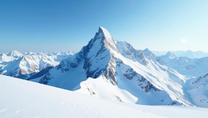 Obraz premium Snow-covered mountain peak, pristine white expanse, image, snowy mountain, outdoor