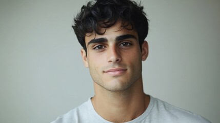 Fototapeta premium Minimalistic living room interior with gray sofa, wooden coffee table, and rattan lamp