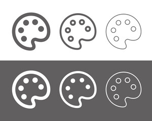 The palette icon. An attribute of an artist, paint, or creative workshop. Indicates a change in the theme, background, or color palette of an application or interface. A tool for painting and painting